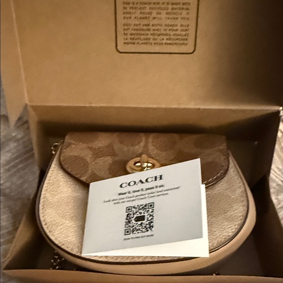 Coach Mini Cross Body Bag in Brown and Cream with Gold Chain - Picture 7 of 10